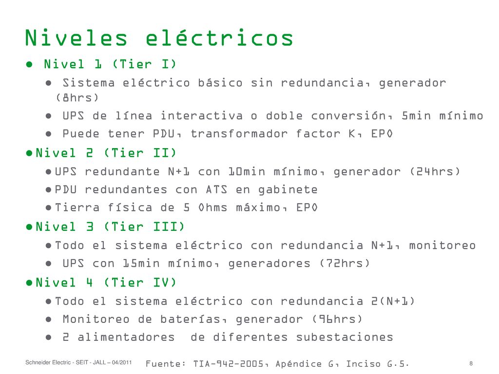 Niveles eléctricos Nivel 1 (Tier I) Nivel 2 (Tier II)