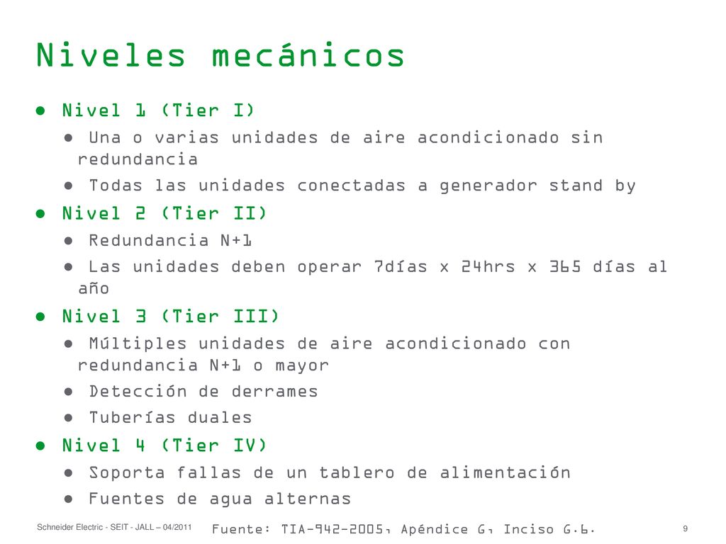 Niveles mecánicos Nivel 1 (Tier I) Nivel 2 (Tier II)
