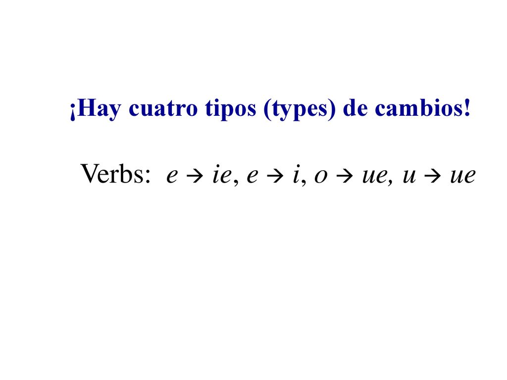 Verbs: e  ie, e  i, o  ue, u  ue
