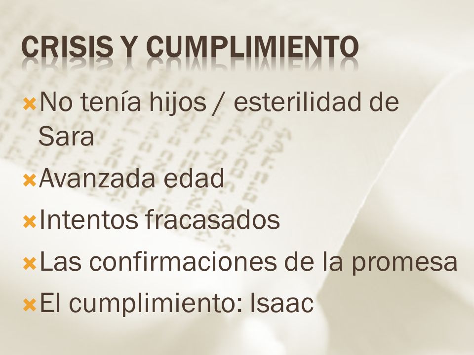Crisis y cumplimiento No tenía hijos / esterilidad de Sara