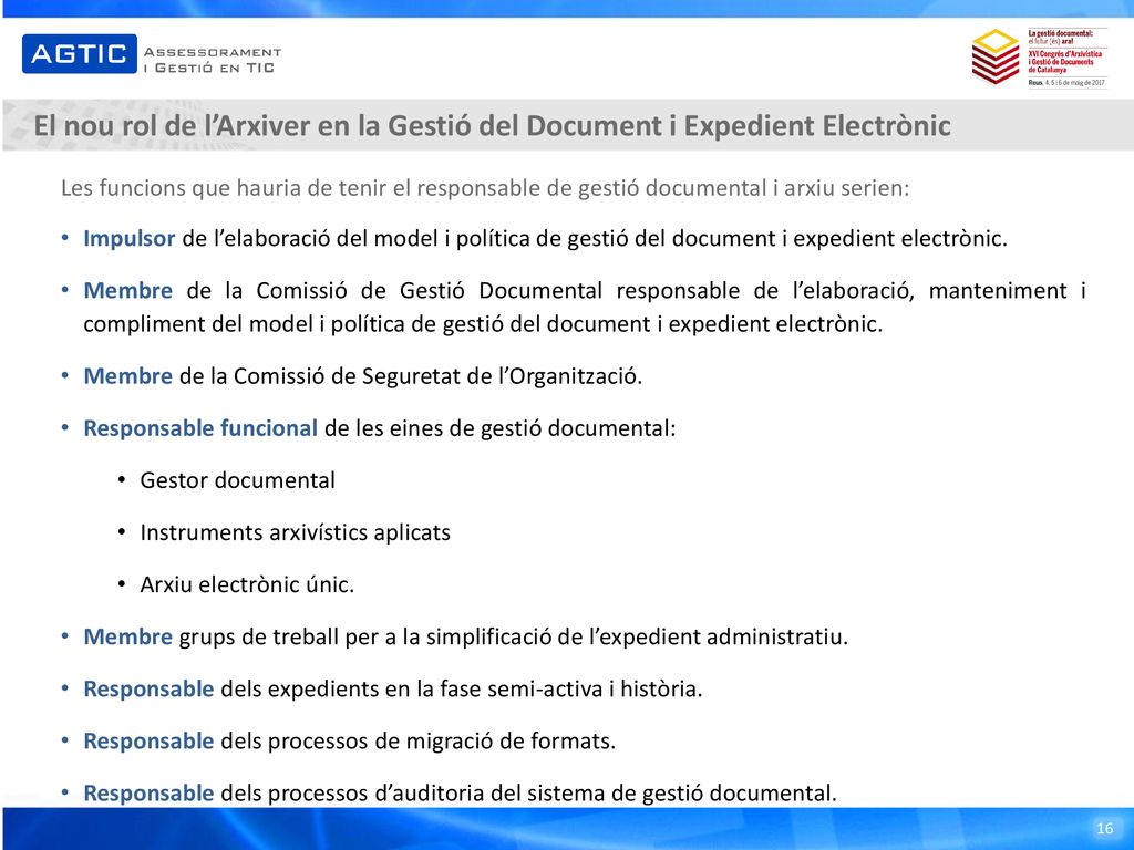 El nou rol de l’Arxiver en la Gestió del Document i Expedient Electrònic