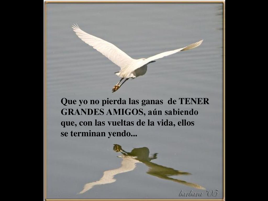 Que yo no pierda las ganas de TENER GRANDES AMIGOS, aún sabiendo que, con las vueltas de la vida, ellos se terminan yendo...