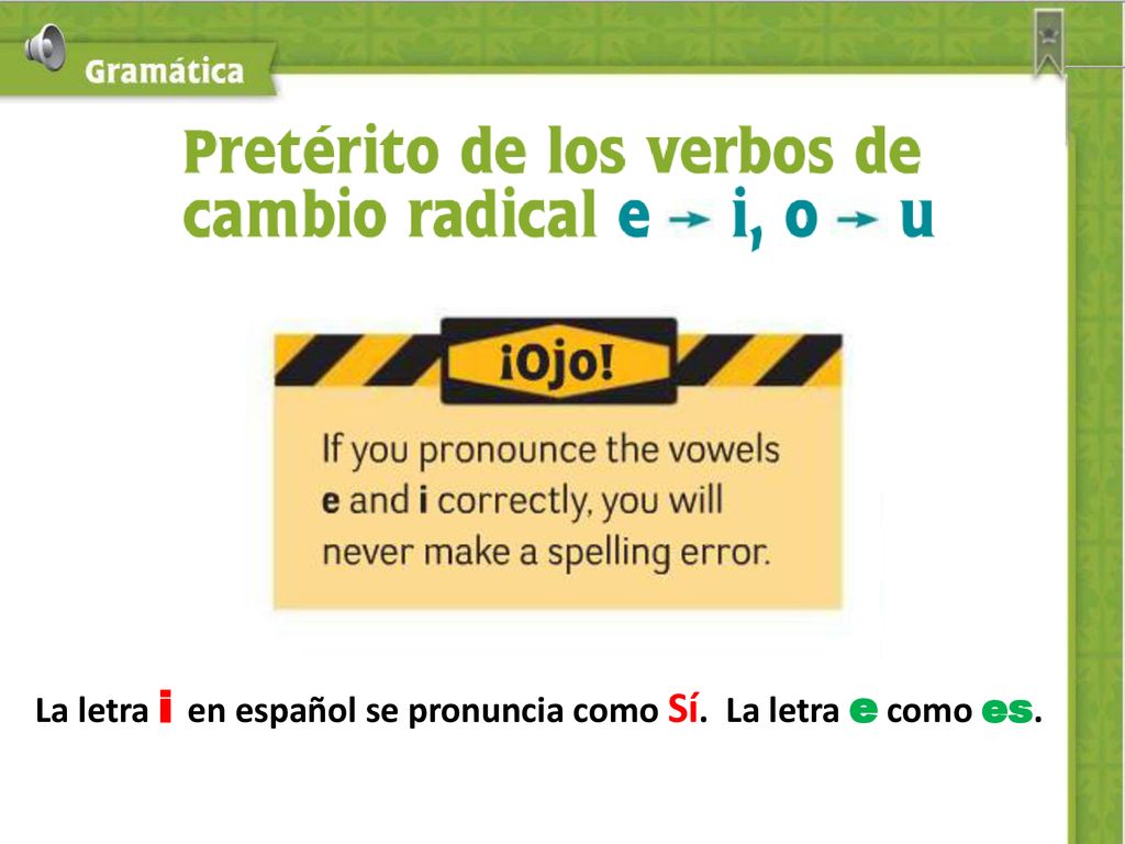 La letra i en español se pronuncia como Sí. La letra e como es.