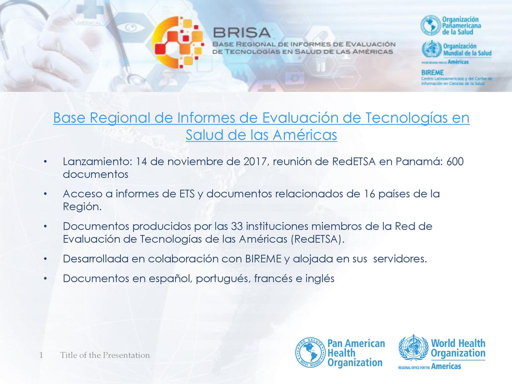 Base Regional de Informes de Evaluación de Tecnologías en Salud de las Américas