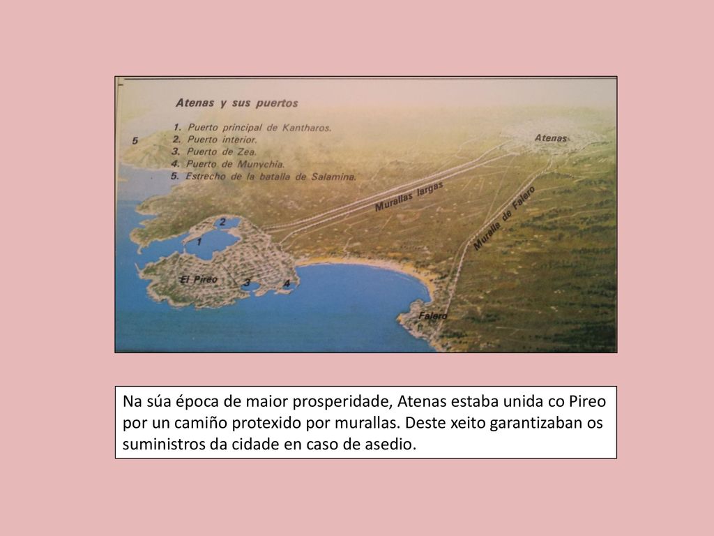 Na súa época de maior prosperidade, Atenas estaba unida co Pireo por un camiño protexido por murallas.