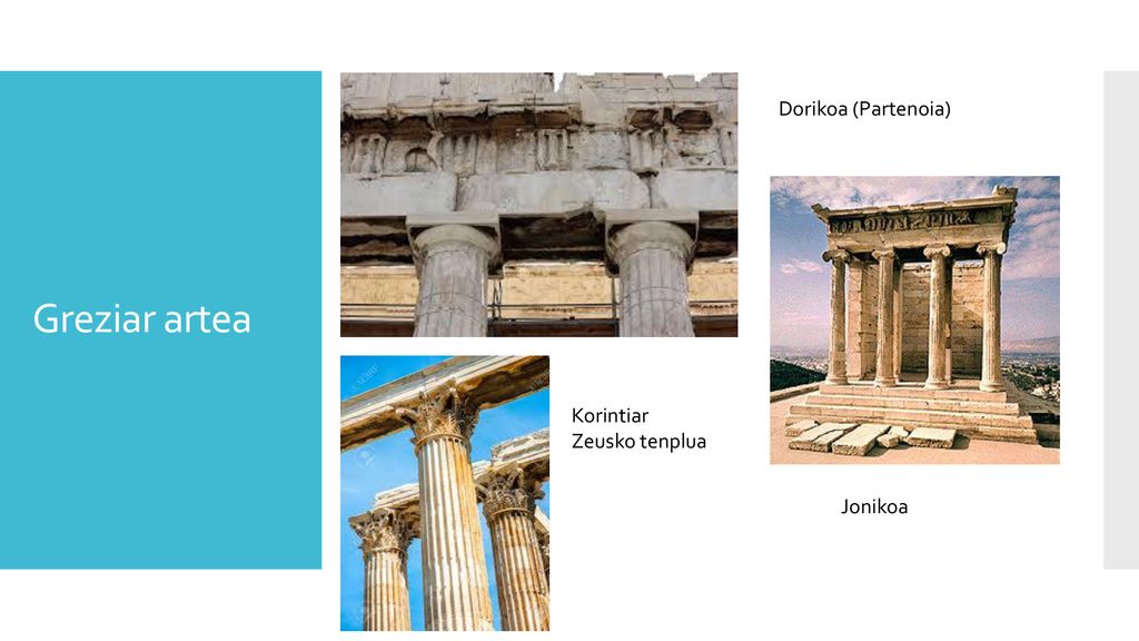 Dorikoa (Partenoia) Greziar artea Korintiar Zeusko tenplua Jonikoa