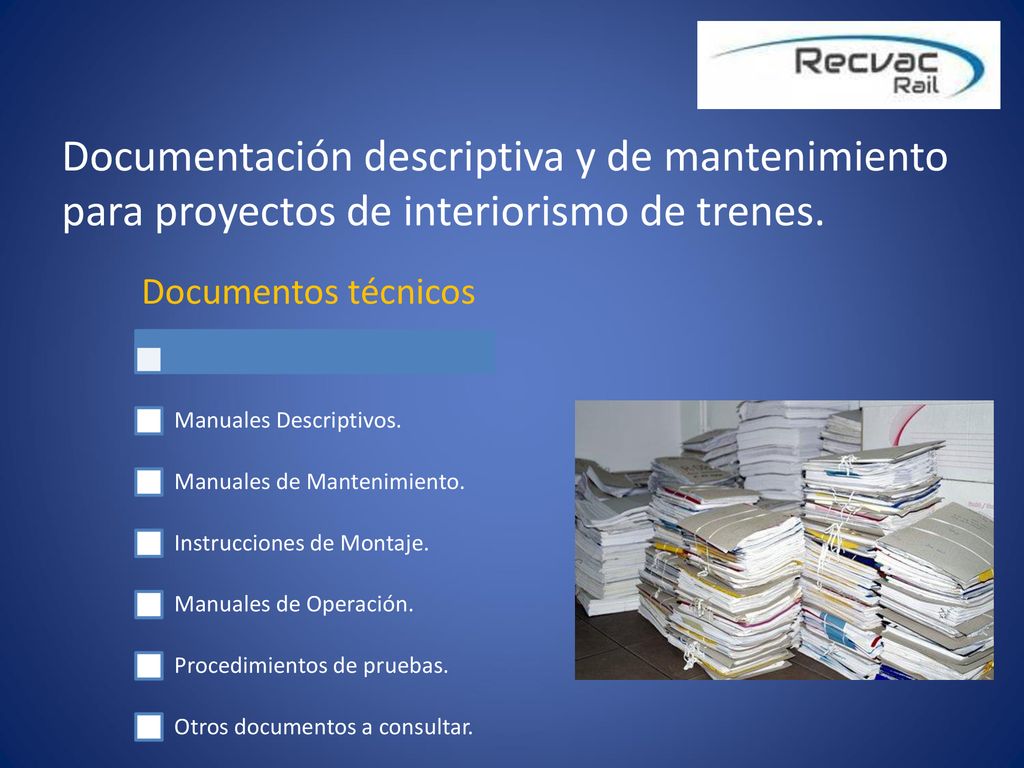 Documentación descriptiva y de mantenimiento para proyectos de interiorismo de trenes.