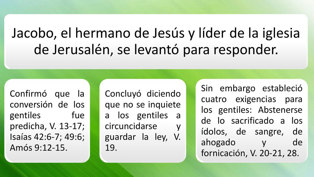 Jacobo, el hermano de Jesús y líder de la iglesia de Jerusalén, se levantó para responder.
