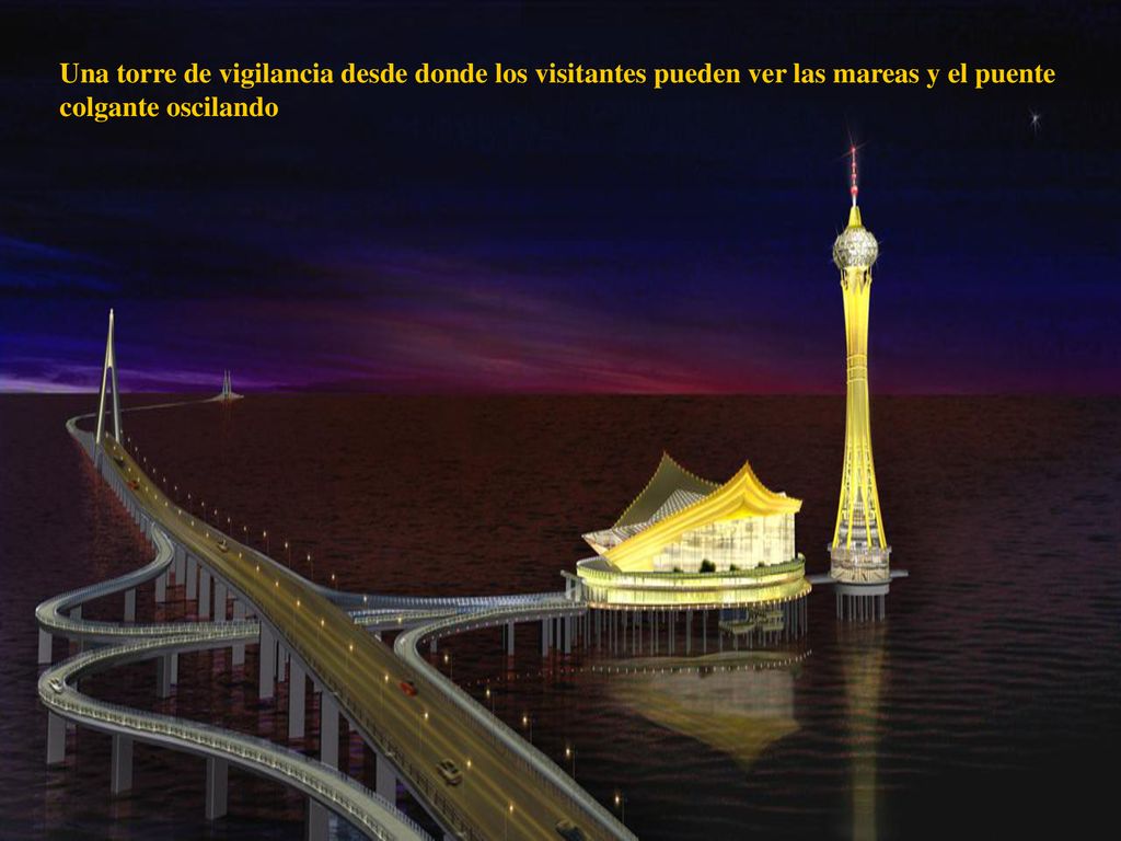 Una torre de vigilancia desde donde los visitantes pueden ver las mareas y el puente colgante oscilando