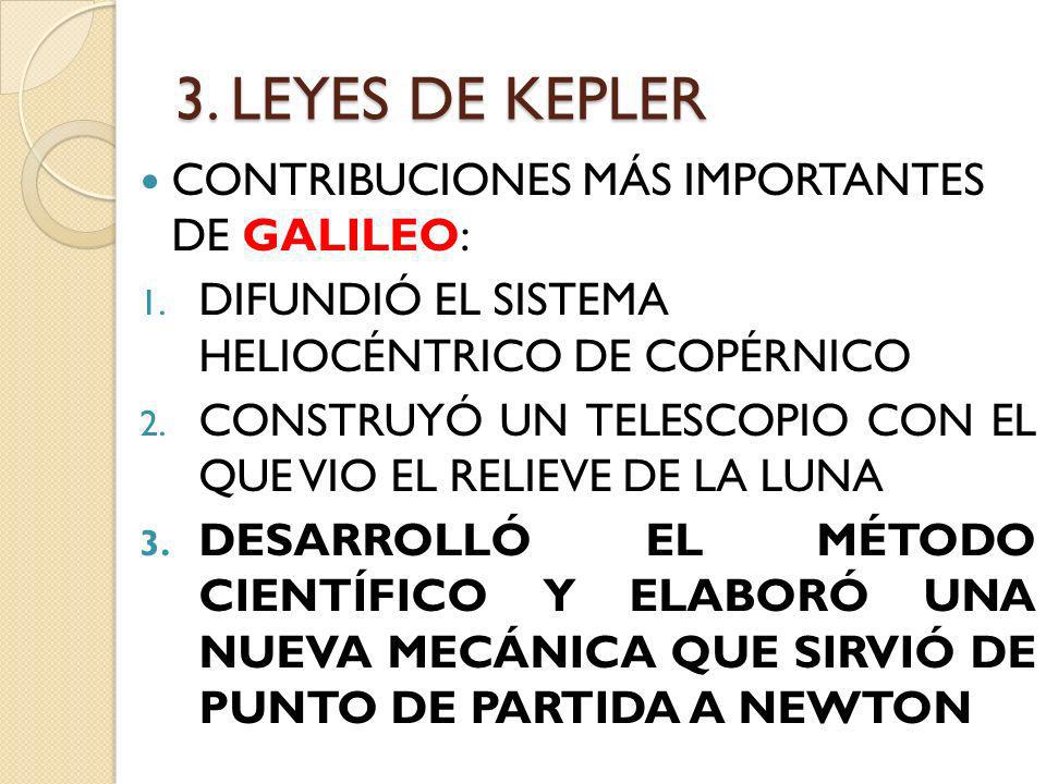 3. LEYES DE KEPLER CONTRIBUCIONES MÁS IMPORTANTES DE GALILEO: