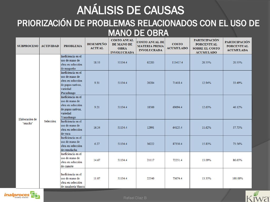 PRIORIZACIÓN DE PROBLEMAS RELACIONADOS CON EL USO DE MANO DE OBRA
