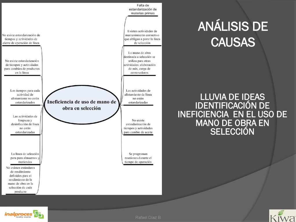 ANÁLISIS DE CAUSAS LLUVIA DE IDEAS IDENTIFICACIÓN DE INEFICIENCIA EN EL USO DE MANO DE OBRA EN SELECCIÓN.