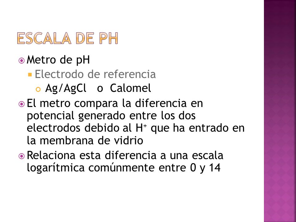 Escala de pH Metro de pH Electrodo de referencia Ag/AgCl o Calomel
