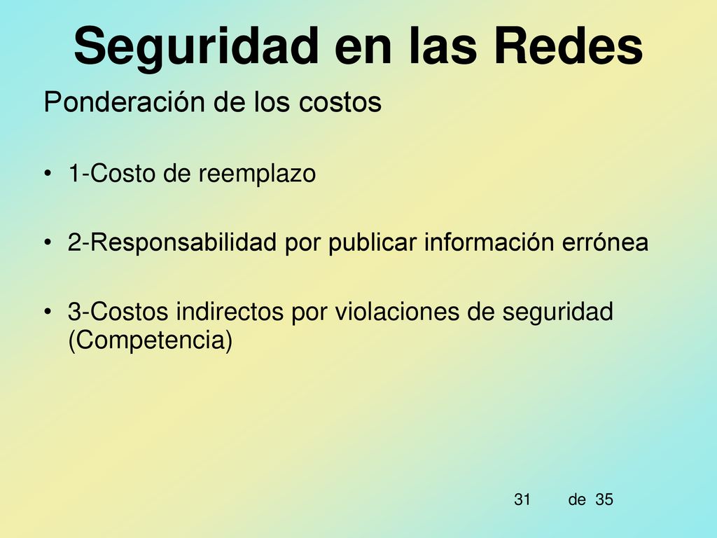 Seguridad en las Redes Ponderación de los costos 1-Costo de reemplazo