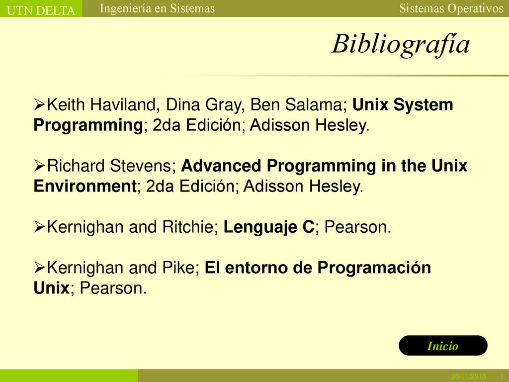 Bibliografía Keith Haviland, Dina Gray, Ben Salama; Unix System Programming; 2da Edición; Adisson Hesley.
