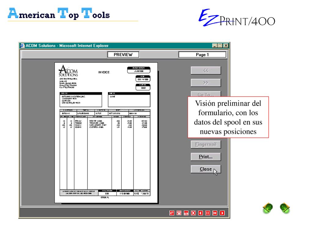 Visión preliminar del formulario, con los datos del spool en sus nuevas posiciones