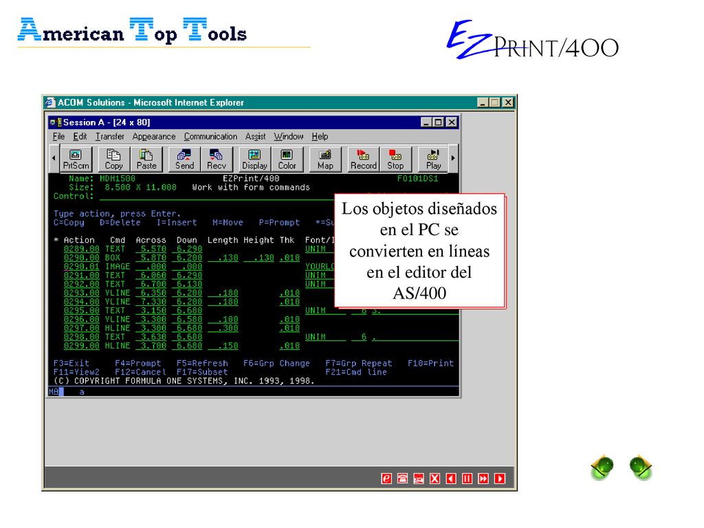 Los objetos diseñados en el PC se convierten en líneas en el editor del AS/400