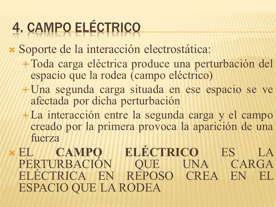 4. Campo eléctrico Soporte de la interacción electrostática: