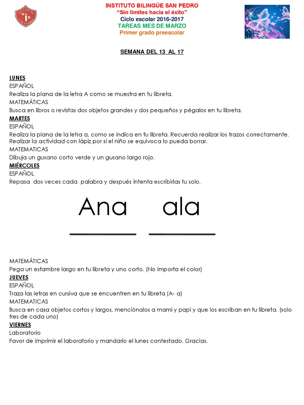 Ana ala INSTITUTO BILINGÜE SAN PEDRO Sin límites hacia el éxito