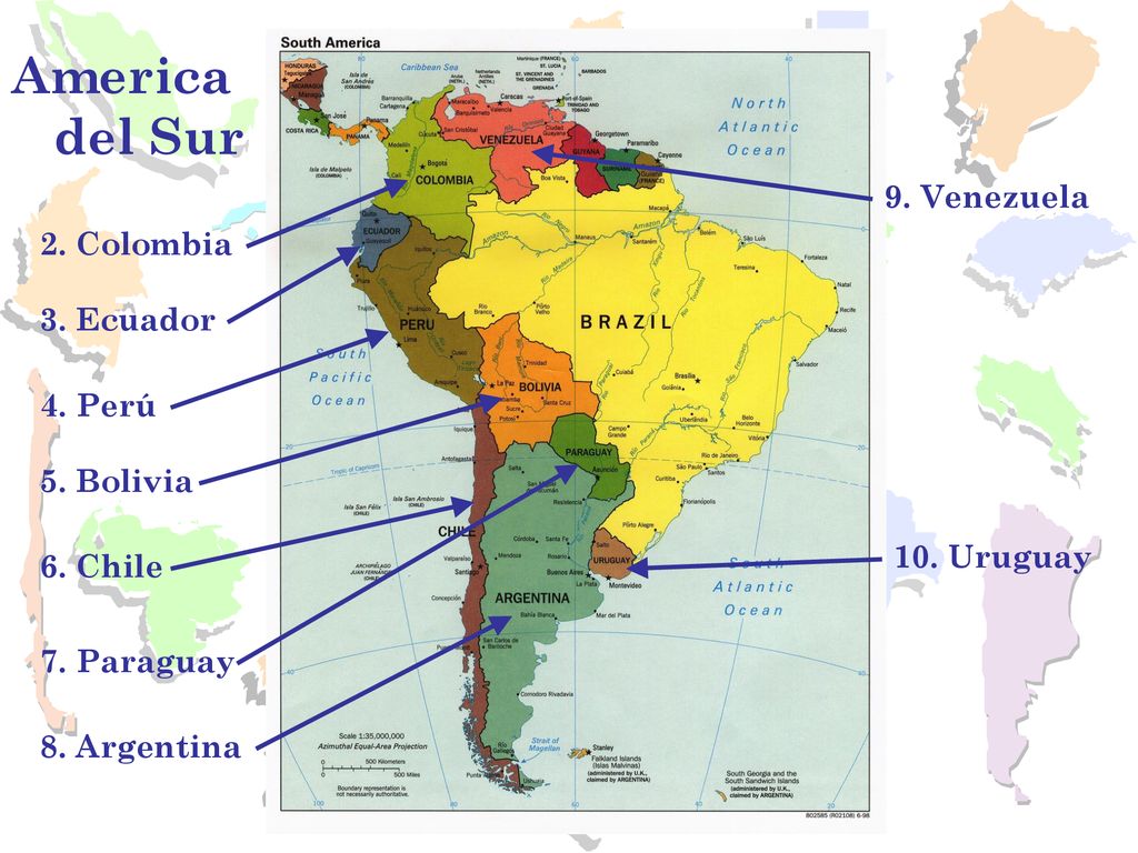 America del Sur 9. Venezuela 2. Colombia 3. Ecuador 4. Perú 5. Bolivia