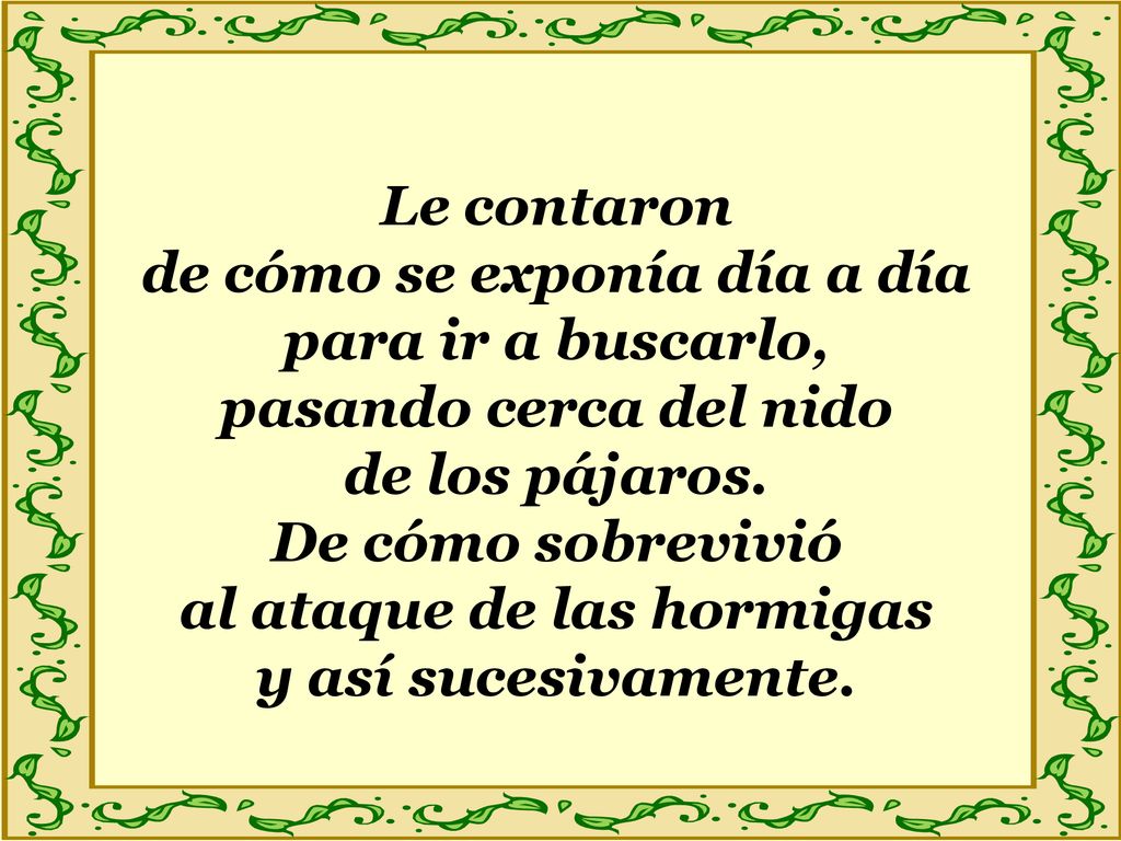 Le contaron de cómo se exponía día a día para ir a buscarlo, pasando cerca del nido de los pájaros.