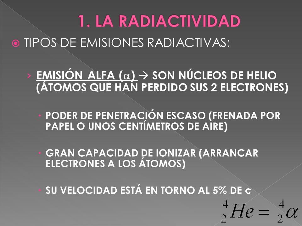 1. LA RADIACTIVIDAD TIPOS DE EMISIONES RADIACTIVAS: