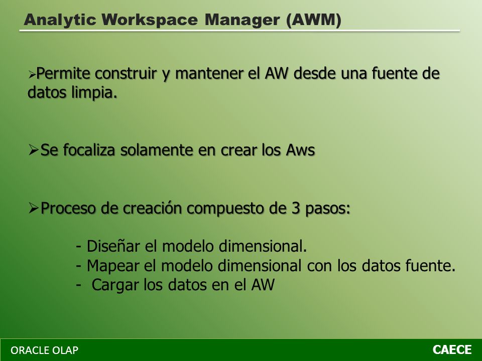 Analytic Workspace Manager (AWM)