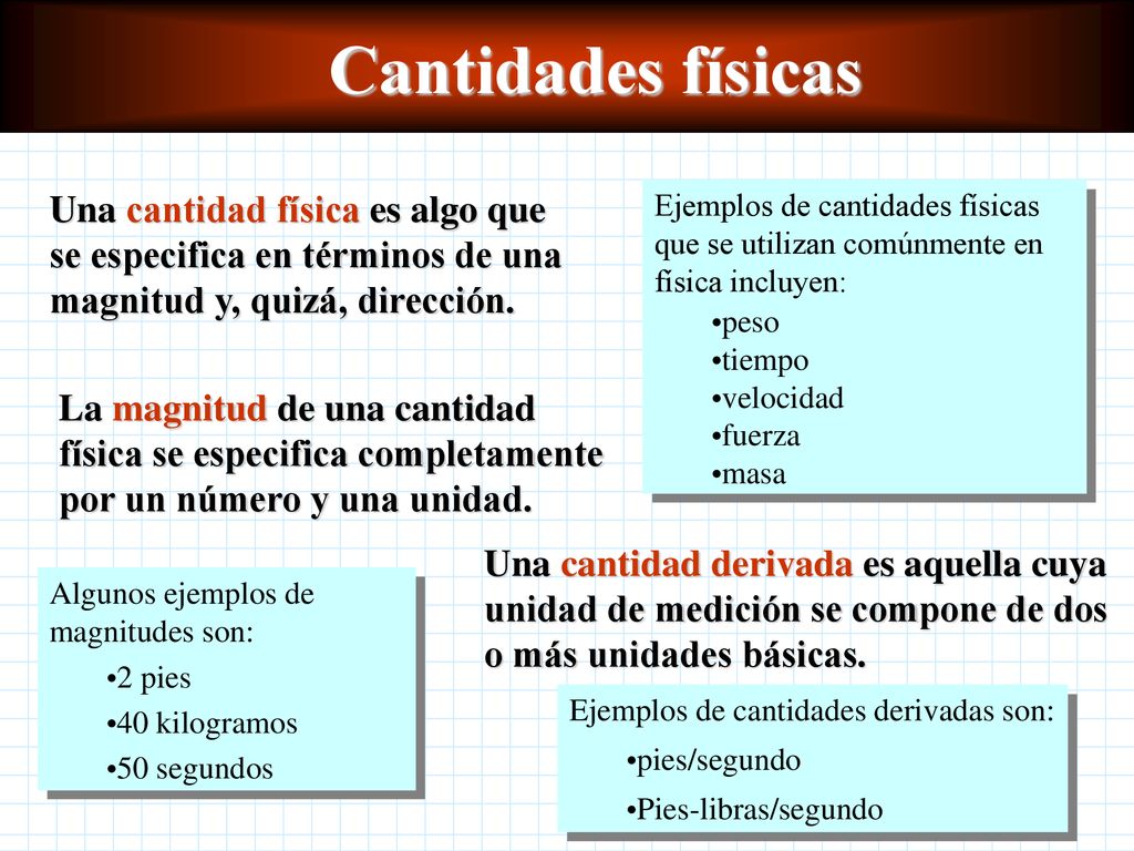 Cantidades físicas Una cantidad física es algo que se especifica en términos de una magnitud y, quizá, dirección.