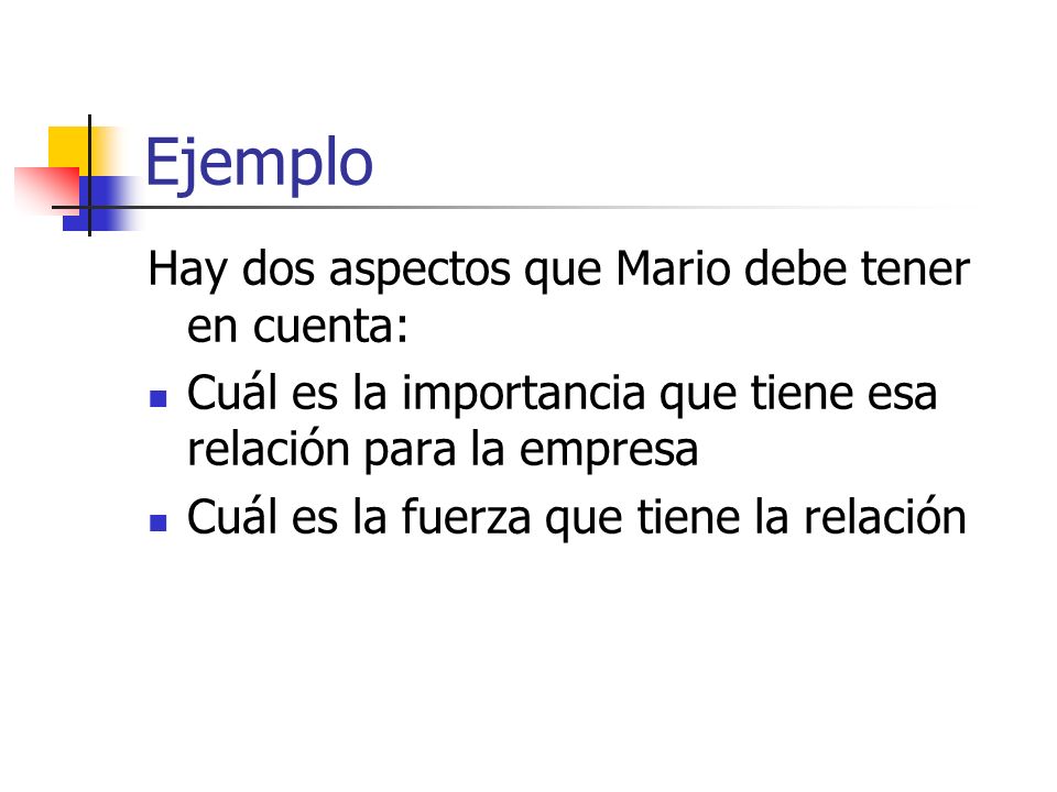 Ejemplo Hay dos aspectos que Mario debe tener en cuenta:
