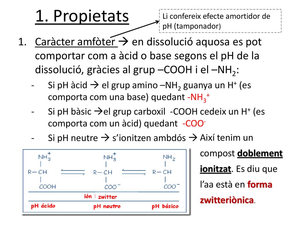 1. Propietats Li confereix efecte amortidor de pH (tamponador)