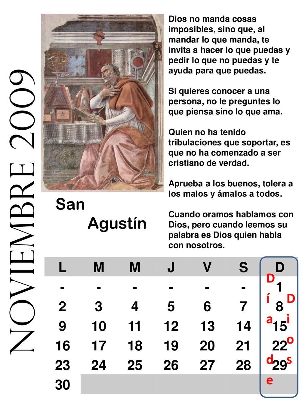 noviembre 2009 San Agustín Día de Dios L M J V S D