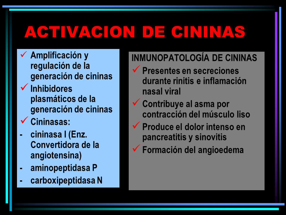 ACTIVACION DE CININAS Amplificación y regulación de la generación de cininas. Inhibidores plasmáticos de la generación de cininas.
