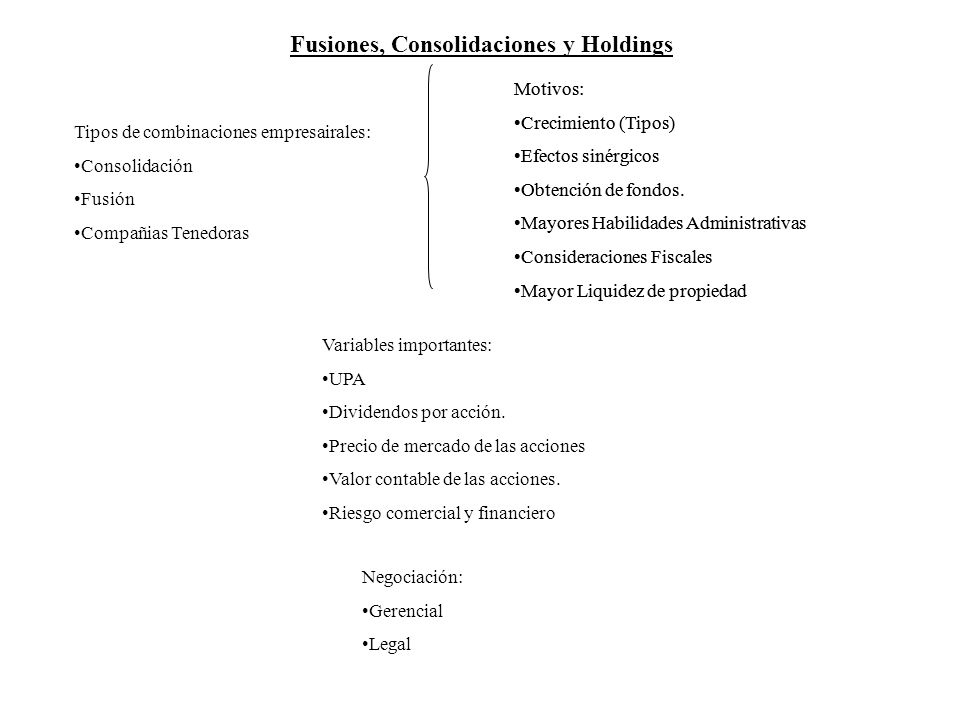 Fusiones, Consolidaciones y Holdings