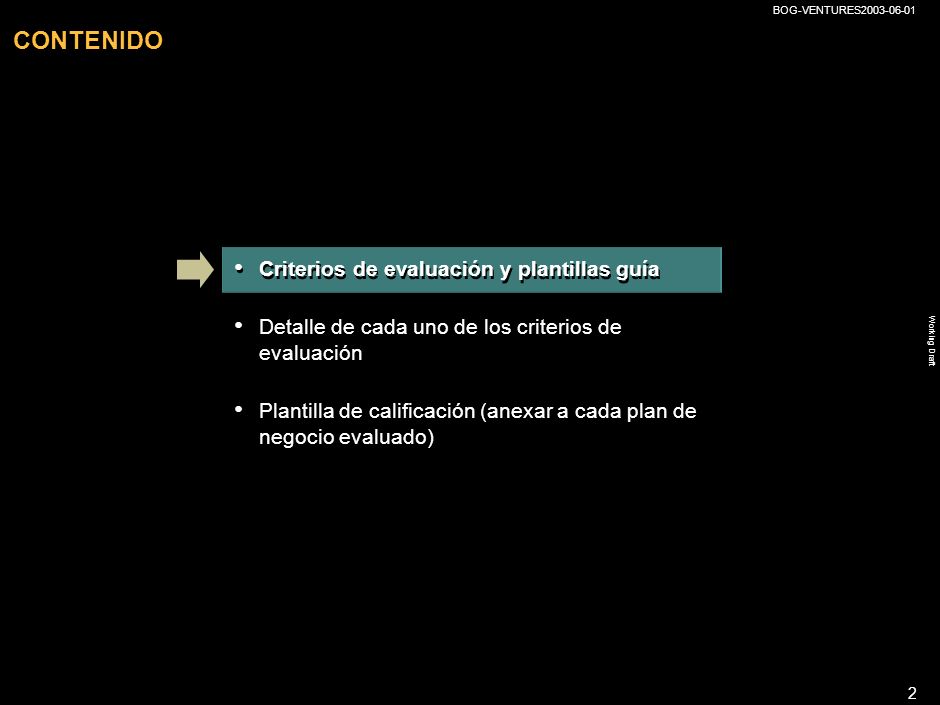 CONTENIDO Criterios de evaluación y plantillas guía