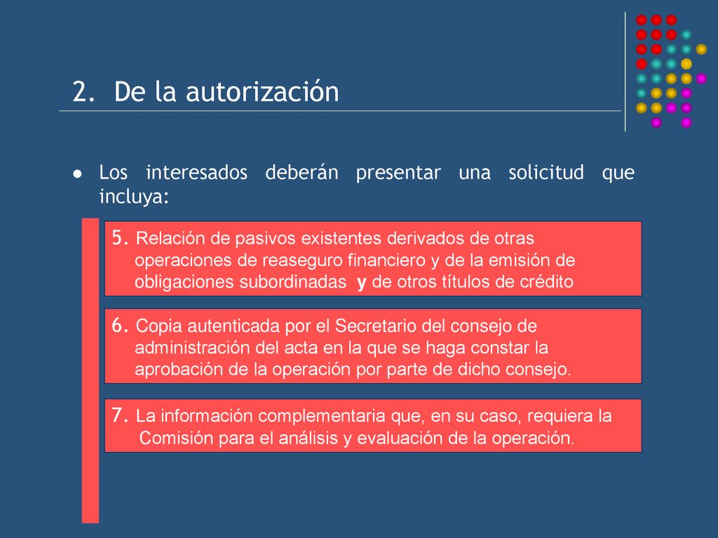2. De la autorización Los interesados deberán presentar una solicitud que incluya: