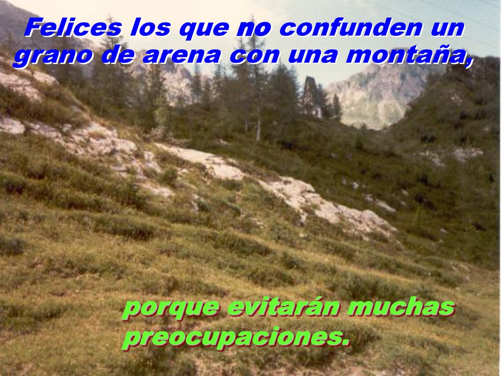 Felices los que no confunden un grano de arena con una montaña,