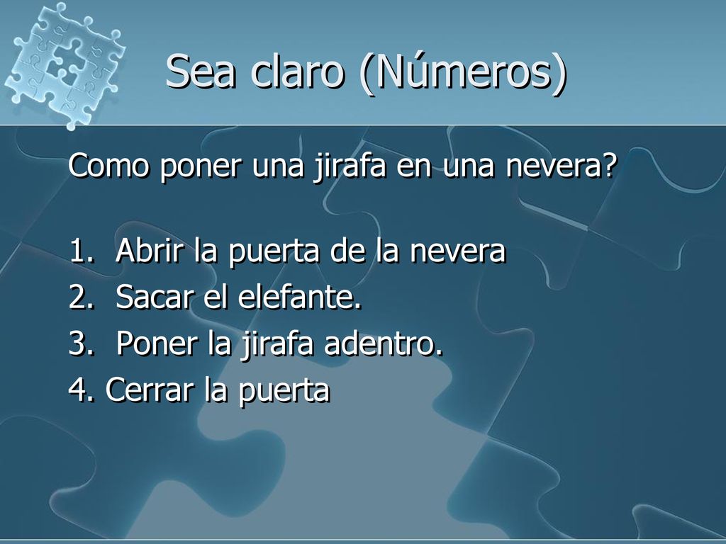 Sea claro (Números) Como poner una jirafa en una nevera