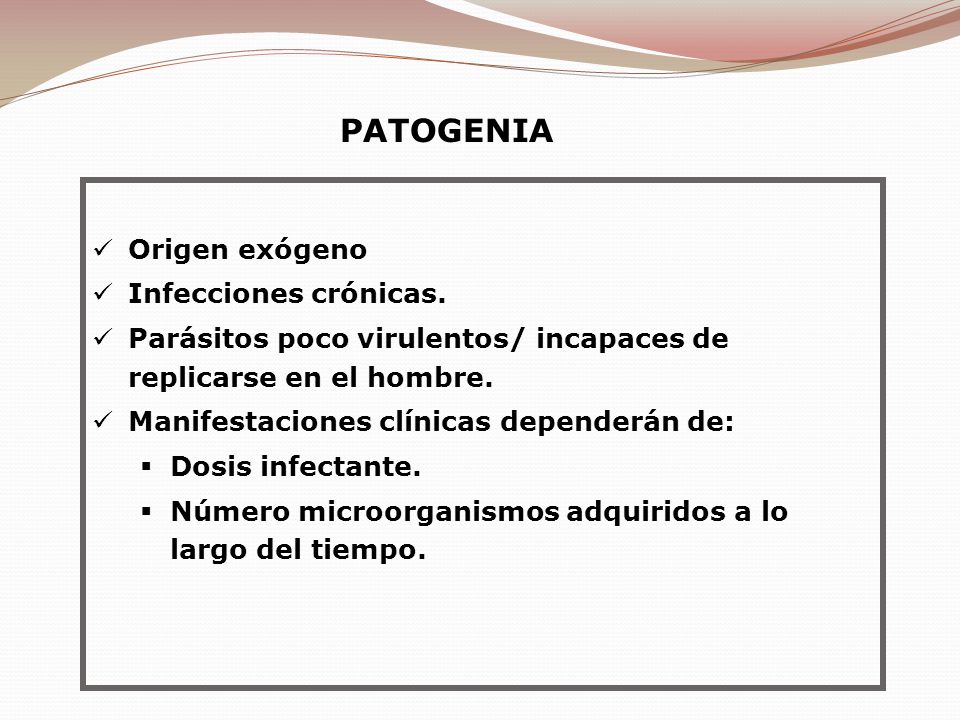 PATOGENIA Origen exógeno Infecciones crónicas.