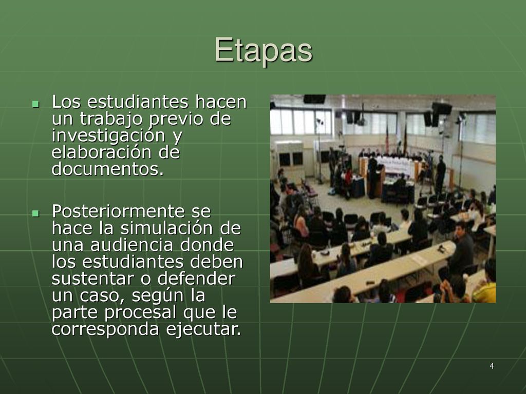 Etapas Los estudiantes hacen un trabajo previo de investigación y elaboración de documentos.