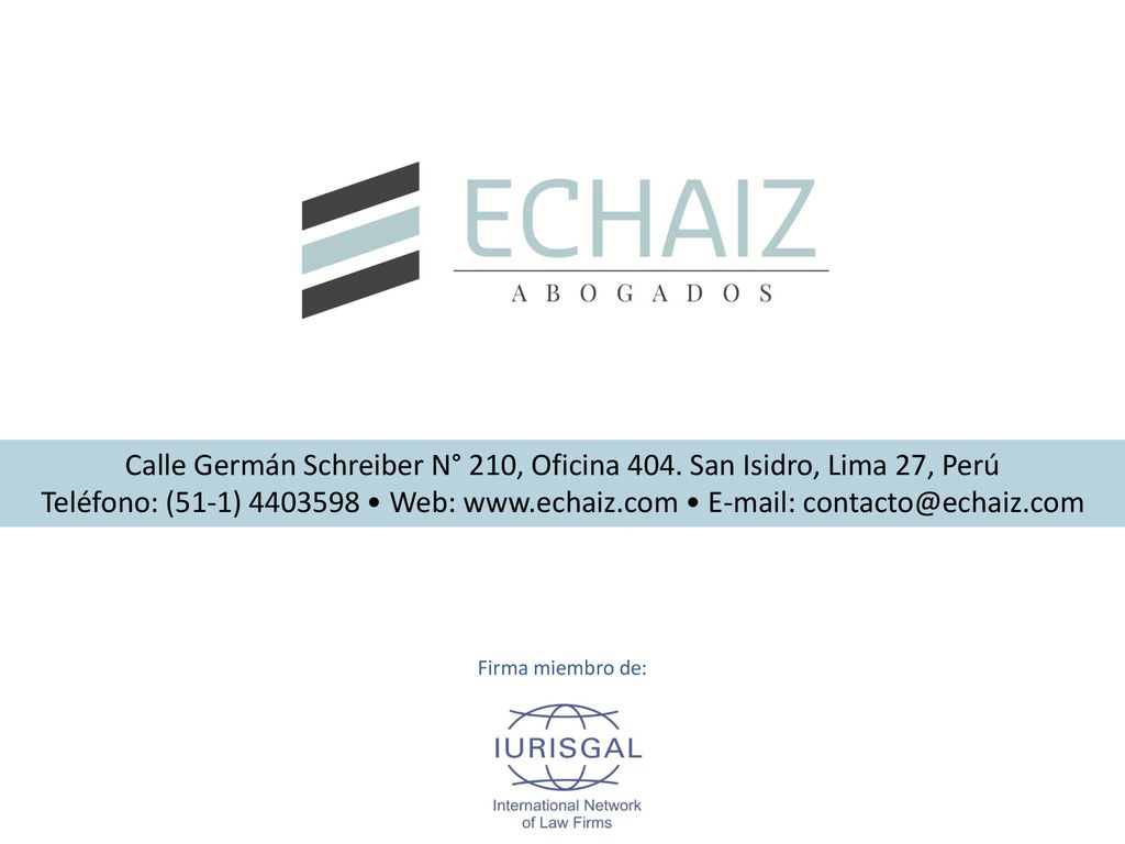 Calle Germán Schreiber N° 210, Oficina 404. San Isidro, Lima 27, Perú