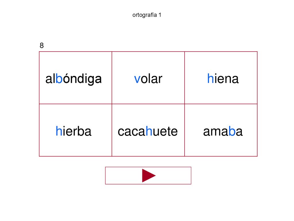 ortografía 1 8 albóndiga volar hiena hierba cacahuete amaba