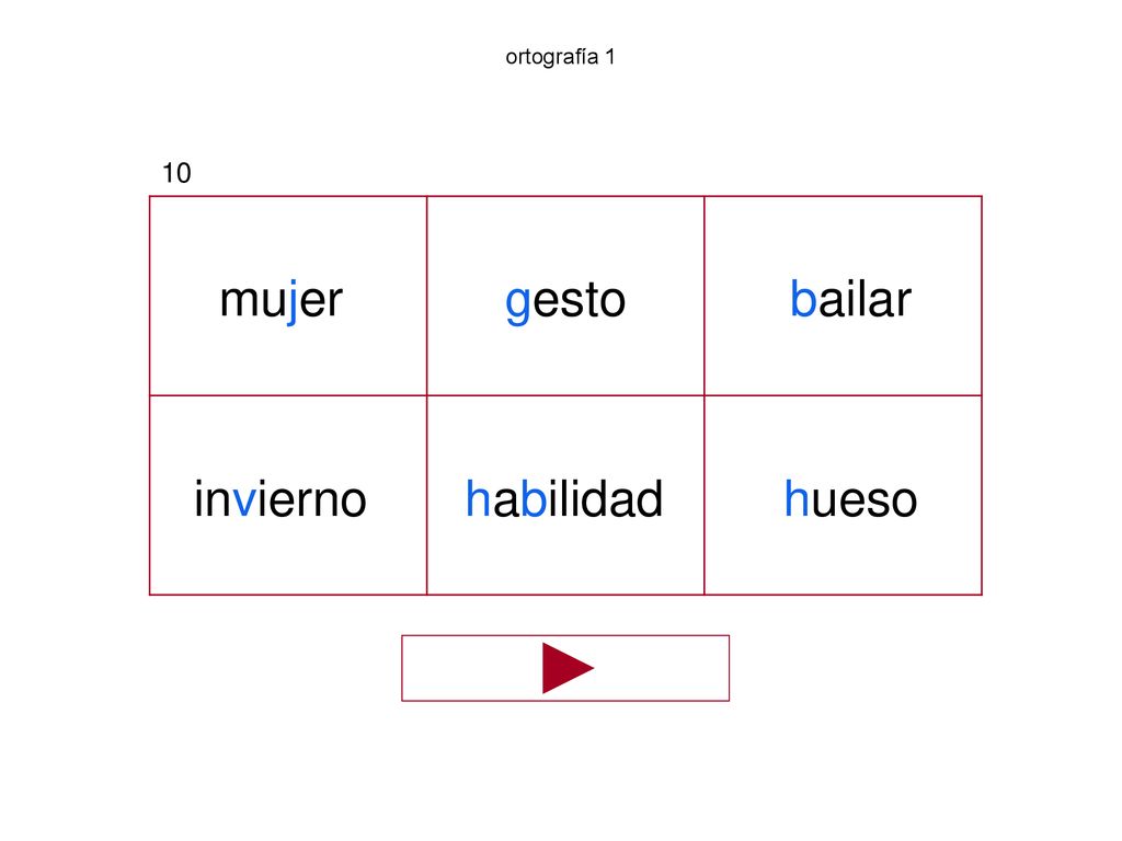 ortografía 1 10 mujer gesto bailar invierno habilidad hueso