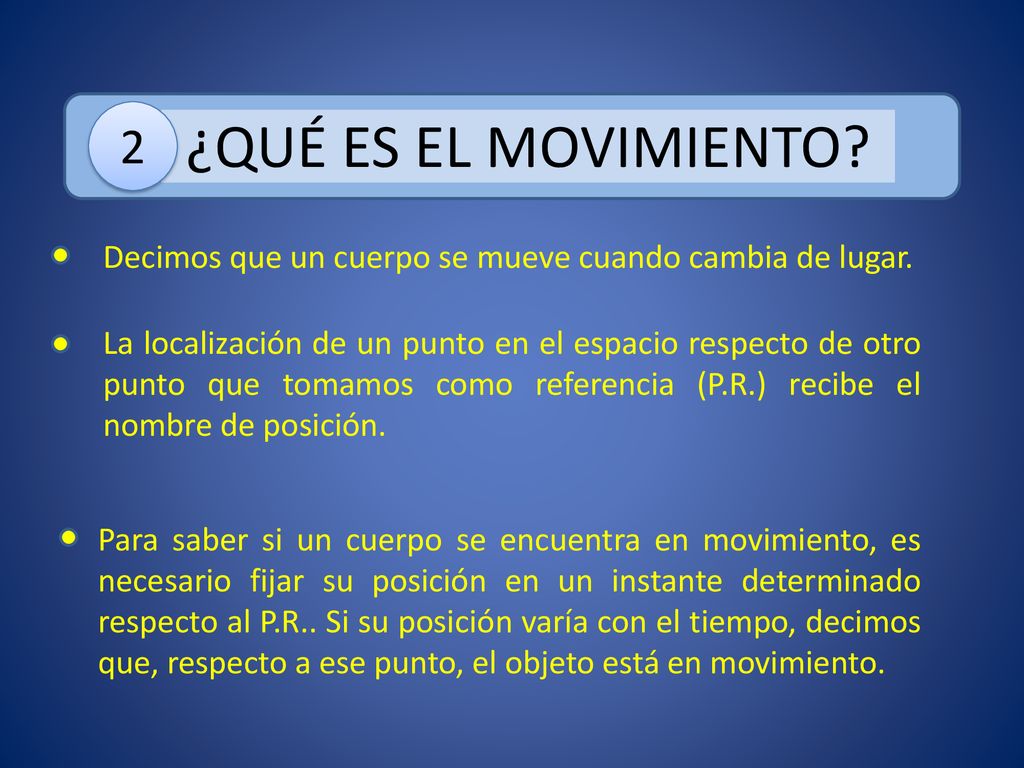 2 ¿QUÉ ES EL MOVIMIENTO Decimos que un cuerpo se mueve cuando cambia de lugar.