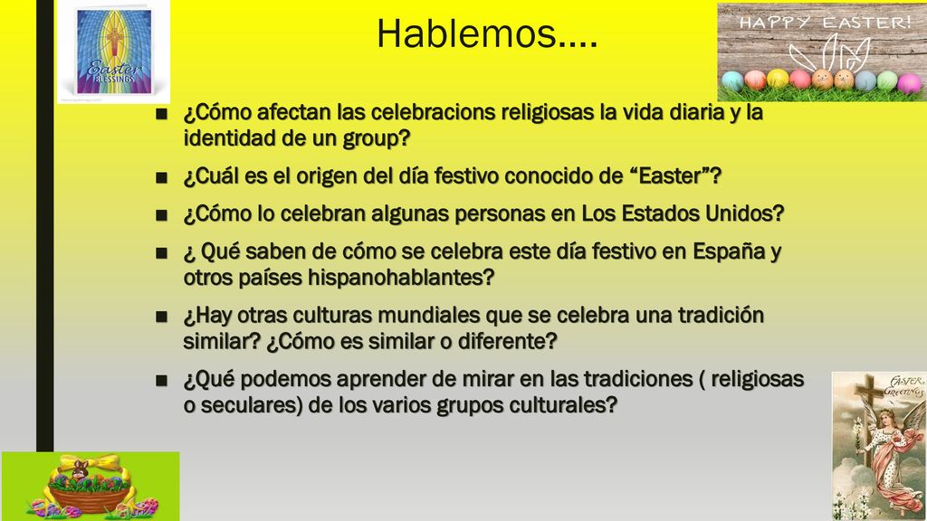 Hablemos…. ¿Cómo afectan las celebracions religiosas la vida diaria y la identidad de un group
