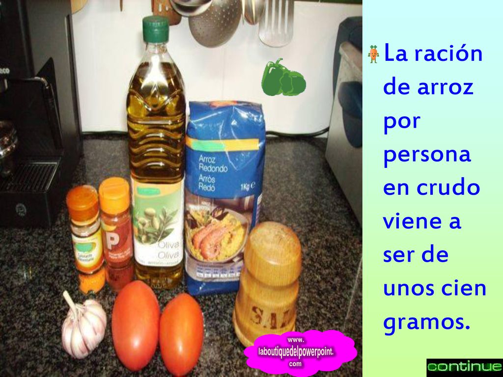 La ración de arroz por persona en crudo viene a ser de unos cien gramos.