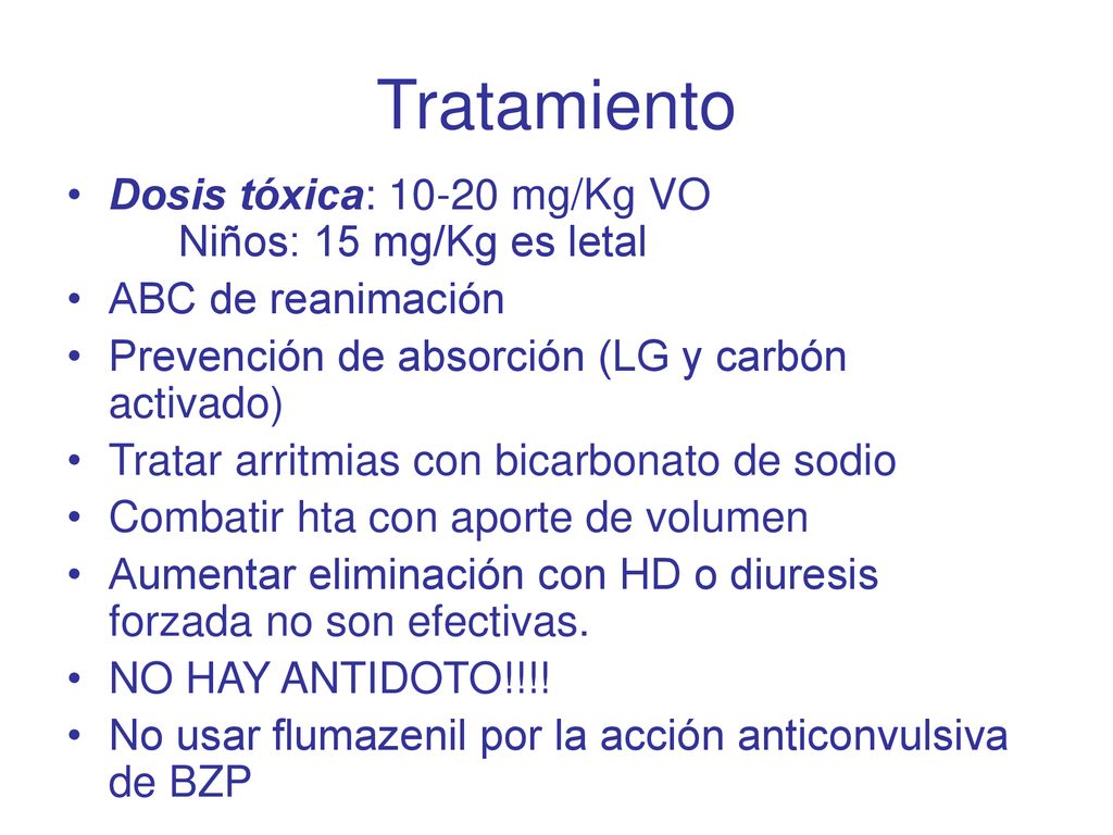 Tratamiento Dosis tóxica: mg/Kg VO Niños: 15 mg/Kg es letal