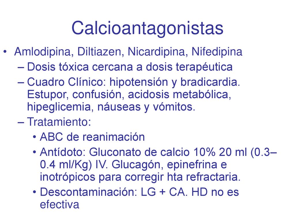 Calcioantagonistas Amlodipina, Diltiazen, Nicardipina, Nifedipina
