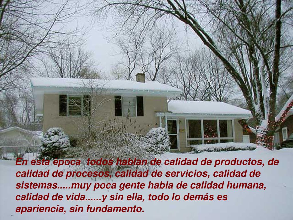 En esta época todos hablan de calidad de productos, de calidad de procesos, calidad de servicios, calidad de sistemas.....muy poca gente habla de calidad humana, calidad de vida......y sin ella, todo lo demás es apariencia, sin fundamento.