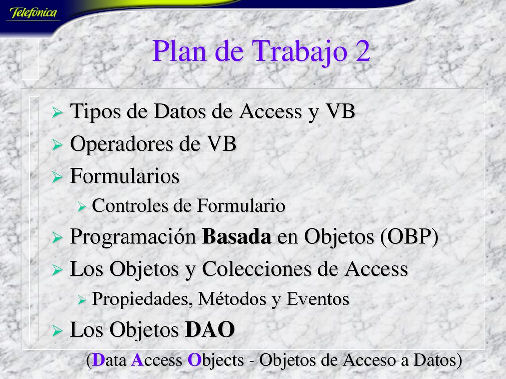Plan de Trabajo 2 Tipos de Datos de Access y VB Operadores de VB