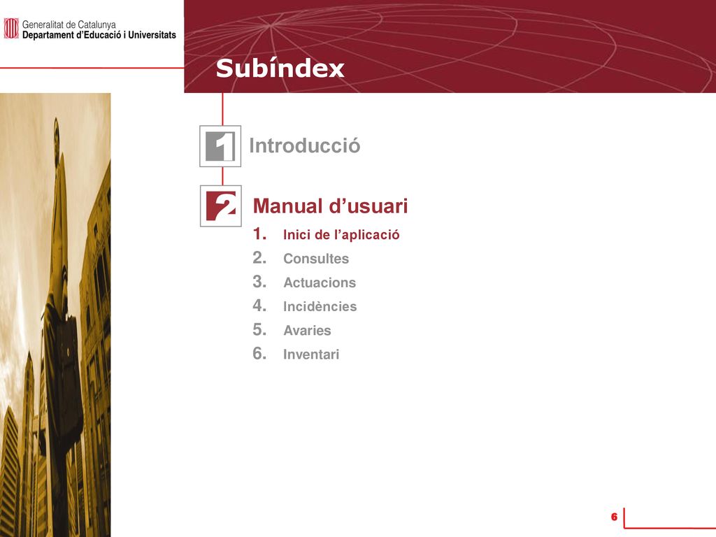 1 2 2 Subíndex Introducció Manual d’usuari Inici de l’aplicació